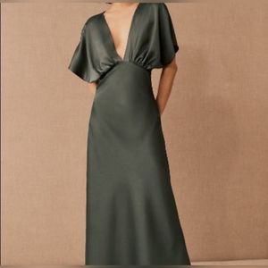 BHLDN Leila Deep-V Flutter-Sleeve Satin A-Line Gown